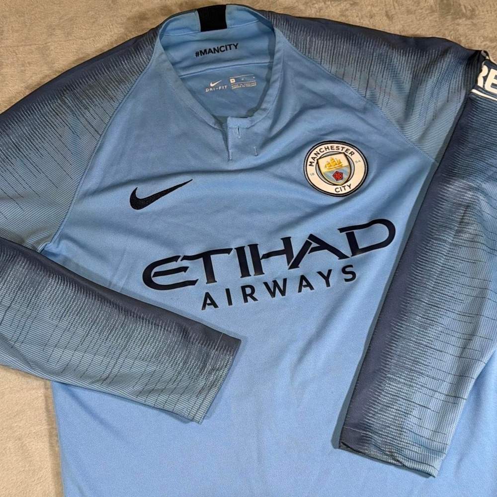 Vintage Nike Manchester City Authentic Home Long Sleeve Jersey | Blue | Medium